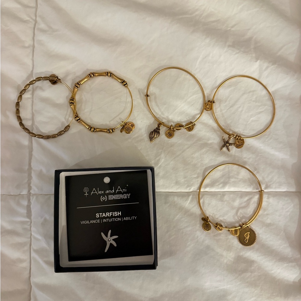 Set of 5 gold Alex and Ani bracelets